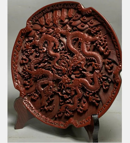 China archaize lacquerwork dragon dish crafts statue