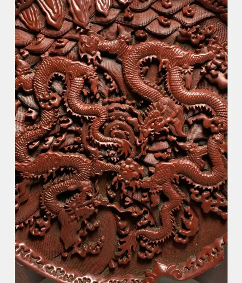 China archaize lacquerwork dragon dish crafts statue