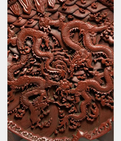 China archaize lacquerwork dragon dish crafts statue