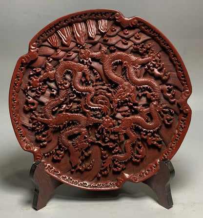China archaize lacquerwork dragon dish crafts statue