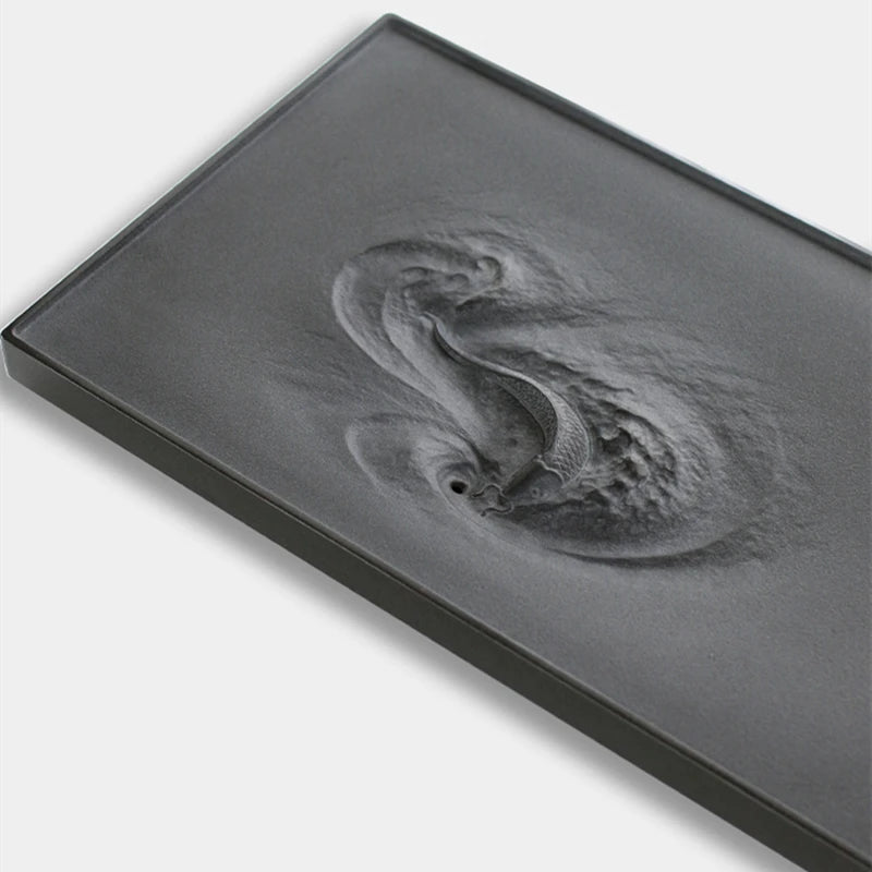 China black stone tea tray heavy table water draining outlet handmade serving trays fish carved rectangle tea boat large new