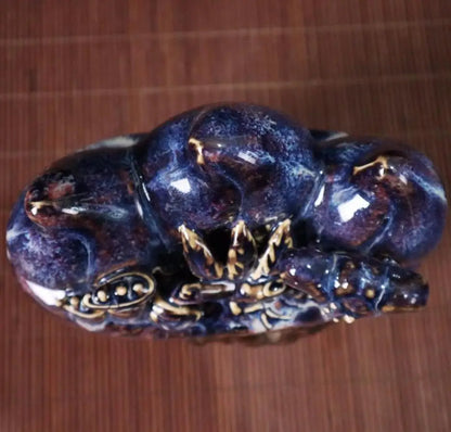 China blue glaze ceramic Longevity Peach Pen rack crafts statue
