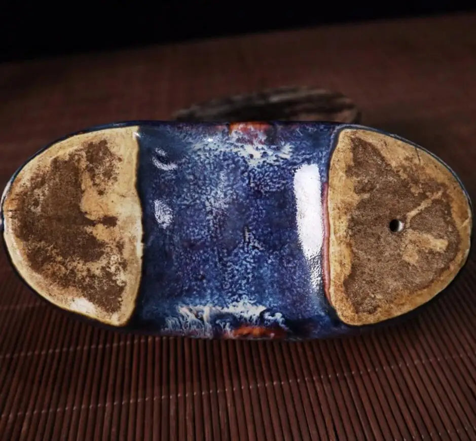 China blue glaze ceramic Longevity Peach Pen rack crafts statue