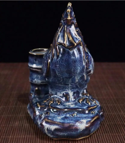 China blue glaze ceramic chicken Pen holder crafts statue