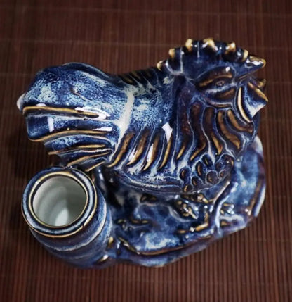China blue glaze ceramic chicken Pen holder crafts statue