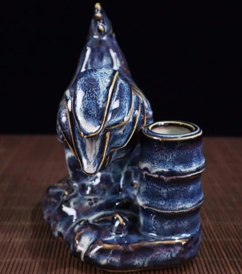 China blue glaze ceramic chicken Pen holder crafts statue