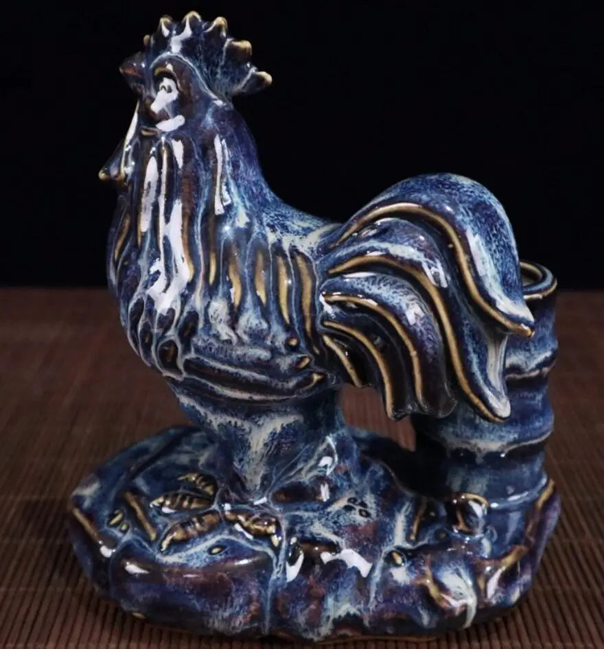 China blue glaze ceramic chicken Pen holder crafts statue