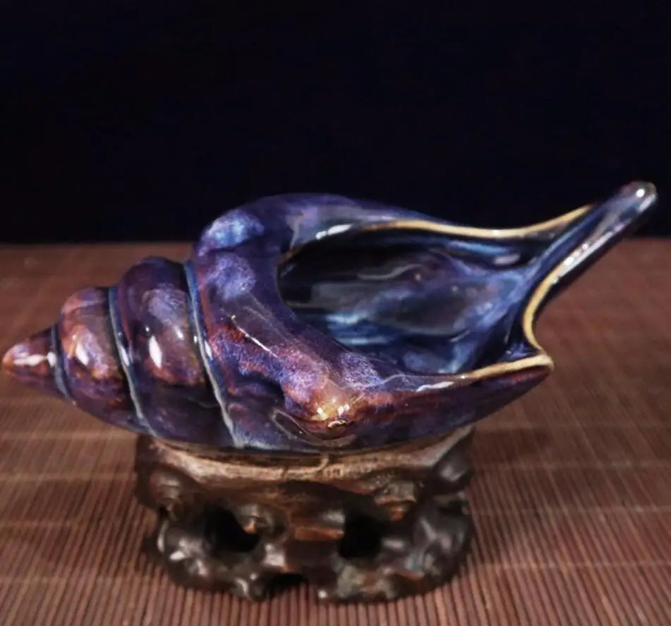 China blue glaze ceramic conch Pen wash crafts statue