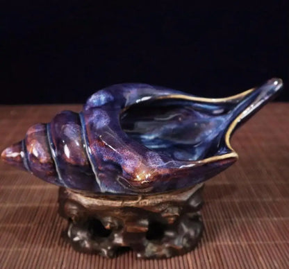 China blue glaze ceramic conch Pen wash crafts statue