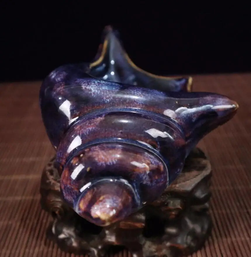 China blue glaze ceramic conch Pen wash crafts statue