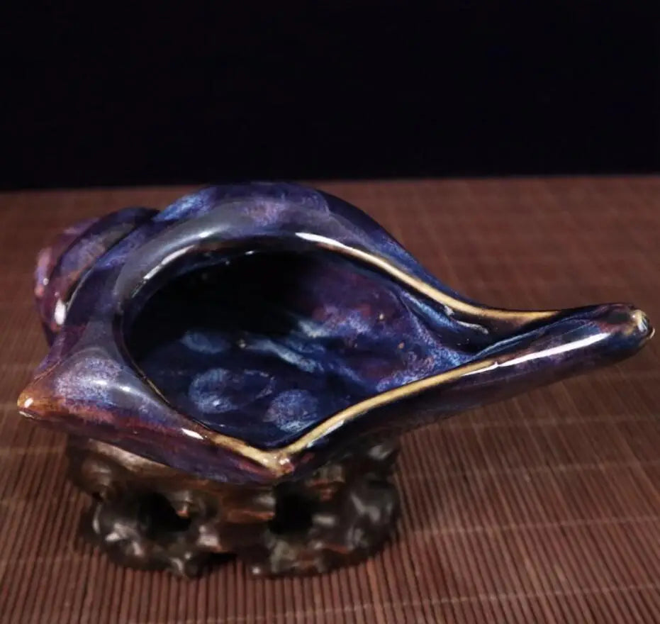 China blue glaze ceramic conch Pen wash crafts statue