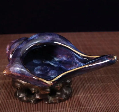 China blue glaze ceramic conch Pen wash crafts statue