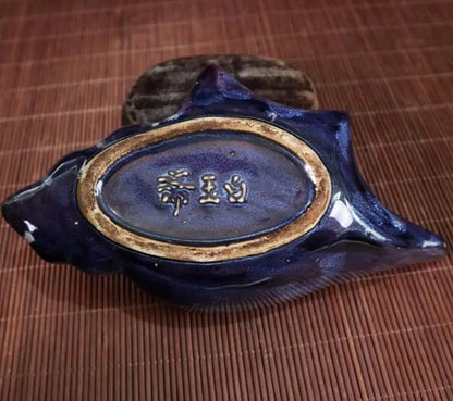 China blue glaze ceramic conch Pen wash crafts statue