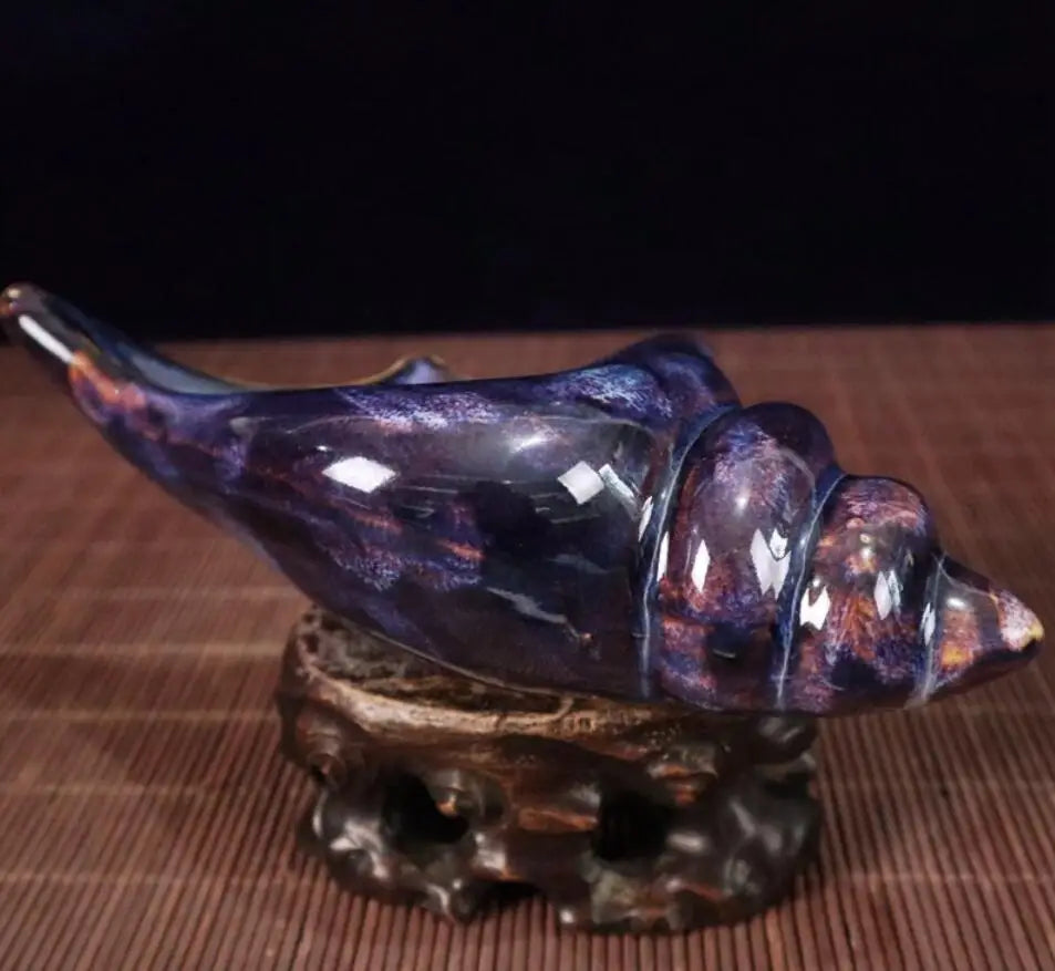 China blue glaze ceramic conch Pen wash crafts statue