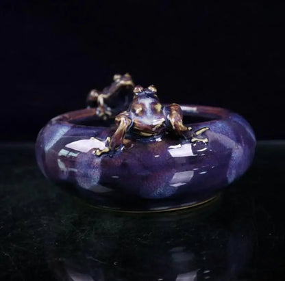 China blue glaze ceramic frog pen wash crafts statue