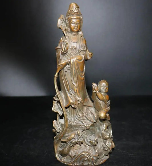 China brass Boy Goddess of mercy crafts statue
