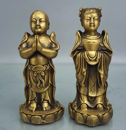 China brass Boys and Girls crafts statue A pair