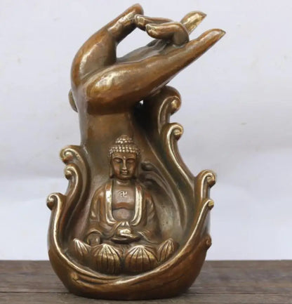 China brass Buddha hand Backflow incense burner crafts statue