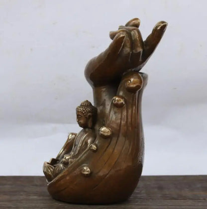 China brass Buddha hand Backflow incense burner crafts statue