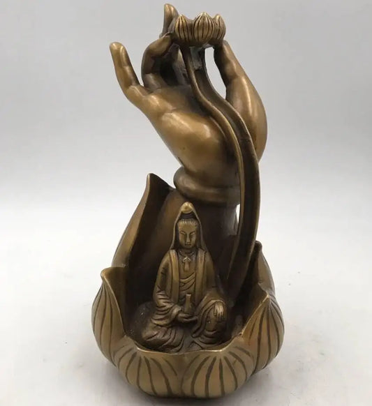China brass Buddha hand Guanyin Backflow censer crafts statue