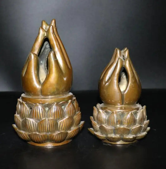 China brass Buddha hand lotus Incense burner crafts statue