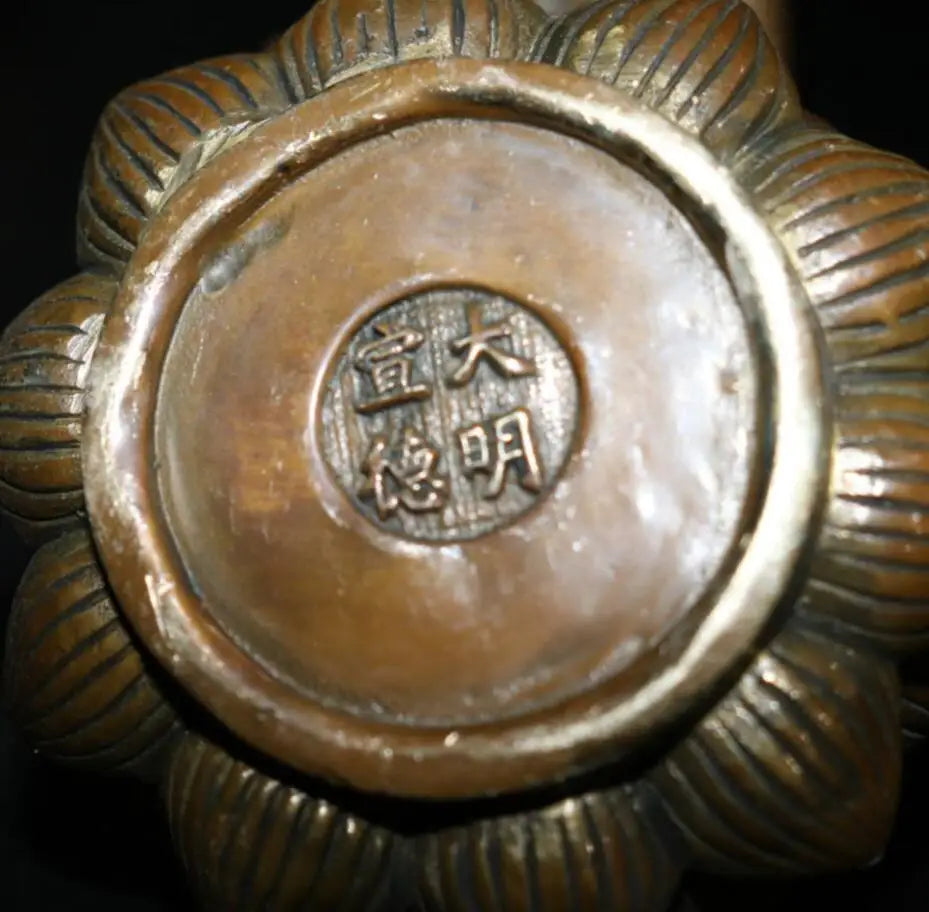China brass Buddha hand lotus Incense burner crafts statue
