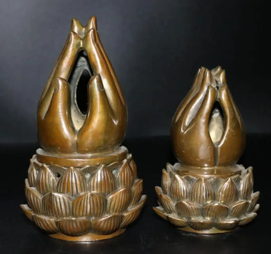China brass Buddha hand lotus Incense burner crafts statue