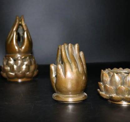 China brass Buddha hand lotus Incense burner crafts statue