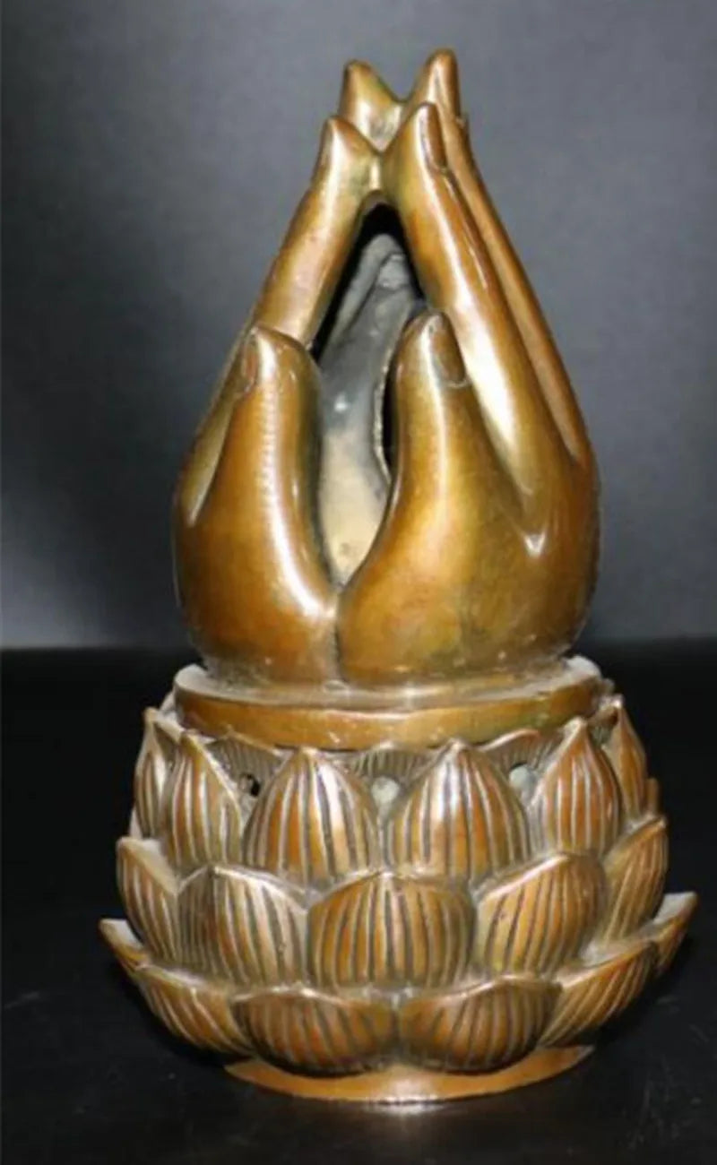 China brass Buddha hand lotus Incense burner crafts statue