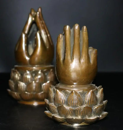 China brass Buddha hand lotus Incense burner crafts statue