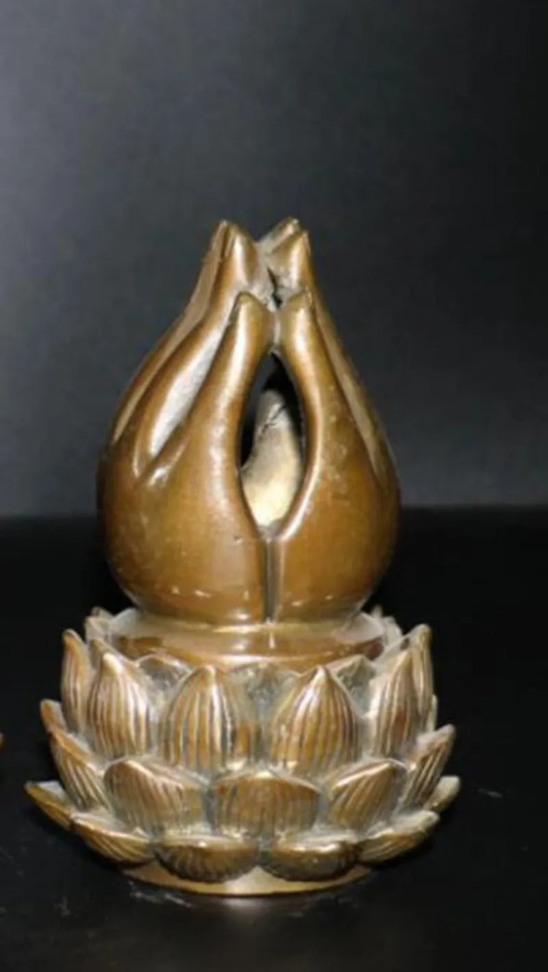 China brass Buddha hand lotus Incense burner crafts statue