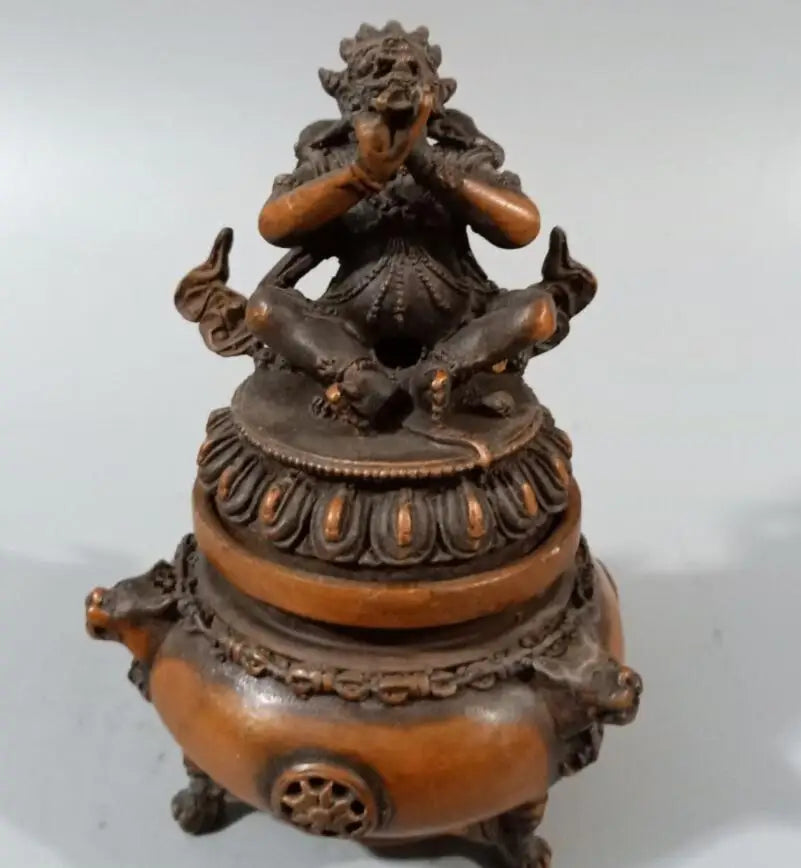 China brass Buddha lid incense burner crafts statue