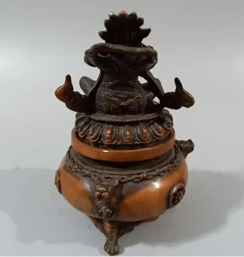 China brass Buddha lid incense burner crafts statue