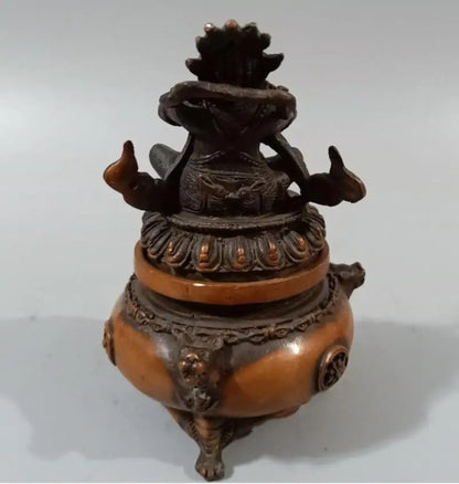 China brass Buddha lid incense burner crafts statue
