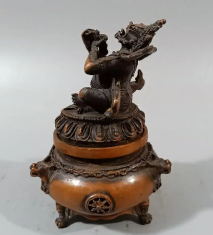 China brass Buddha lid incense burner crafts statue