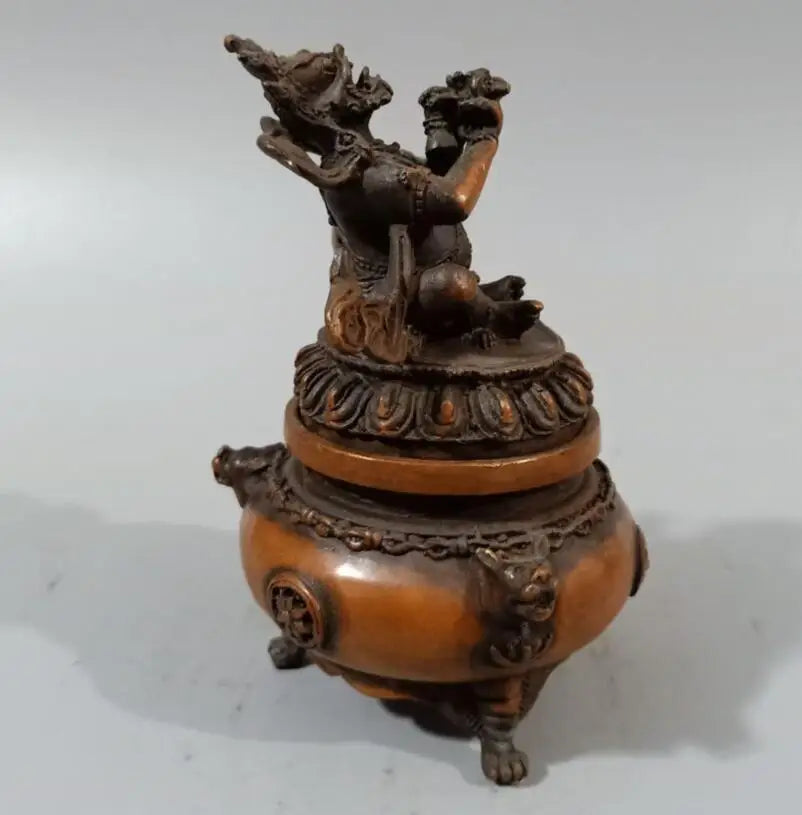 China brass Buddha lid incense burner crafts statue