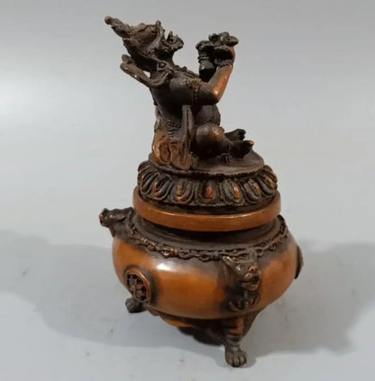 China brass Buddha lid incense burner crafts statue