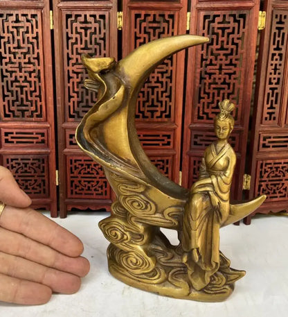 China brass Chang'e sit moon Backflow incense burner crafts statue