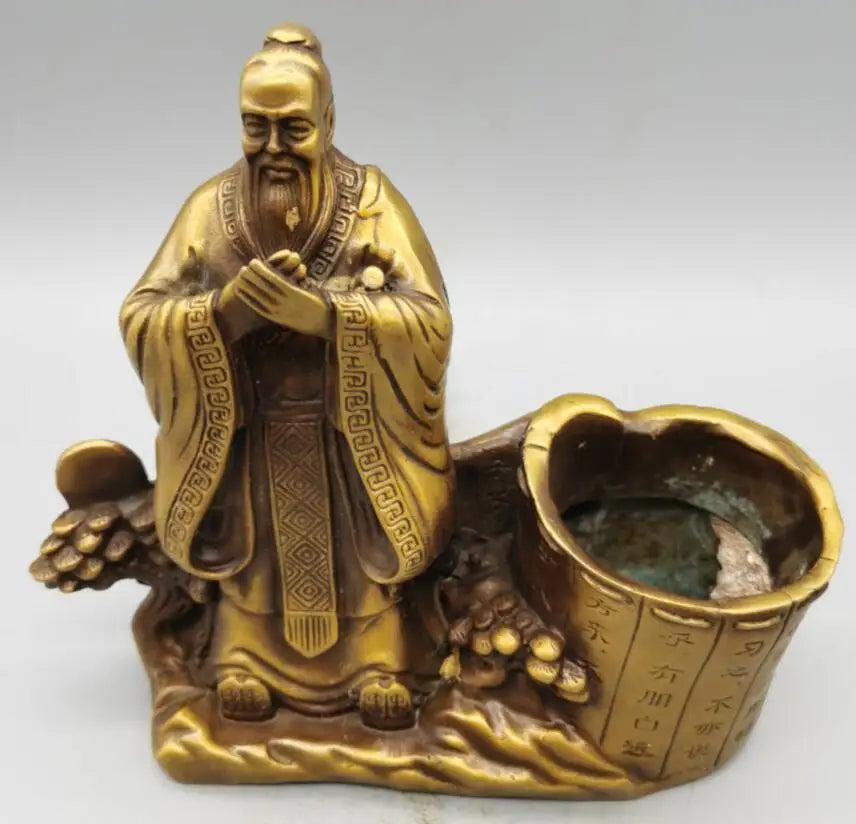 China brass Confucius Pen holder crafts statue