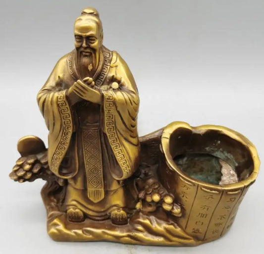 China brass Confucius Pen holder crafts statue