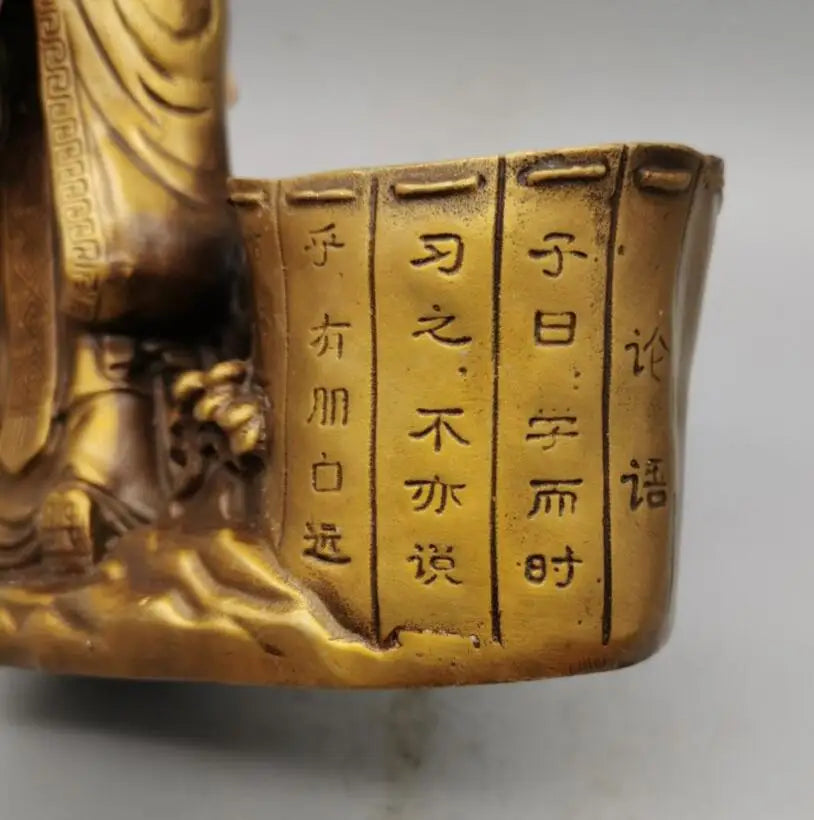 China brass Confucius Pen holder crafts statue