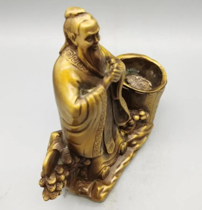 China brass Confucius Pen holder crafts statue