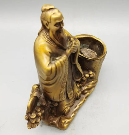 China brass Confucius Pen holder crafts statue