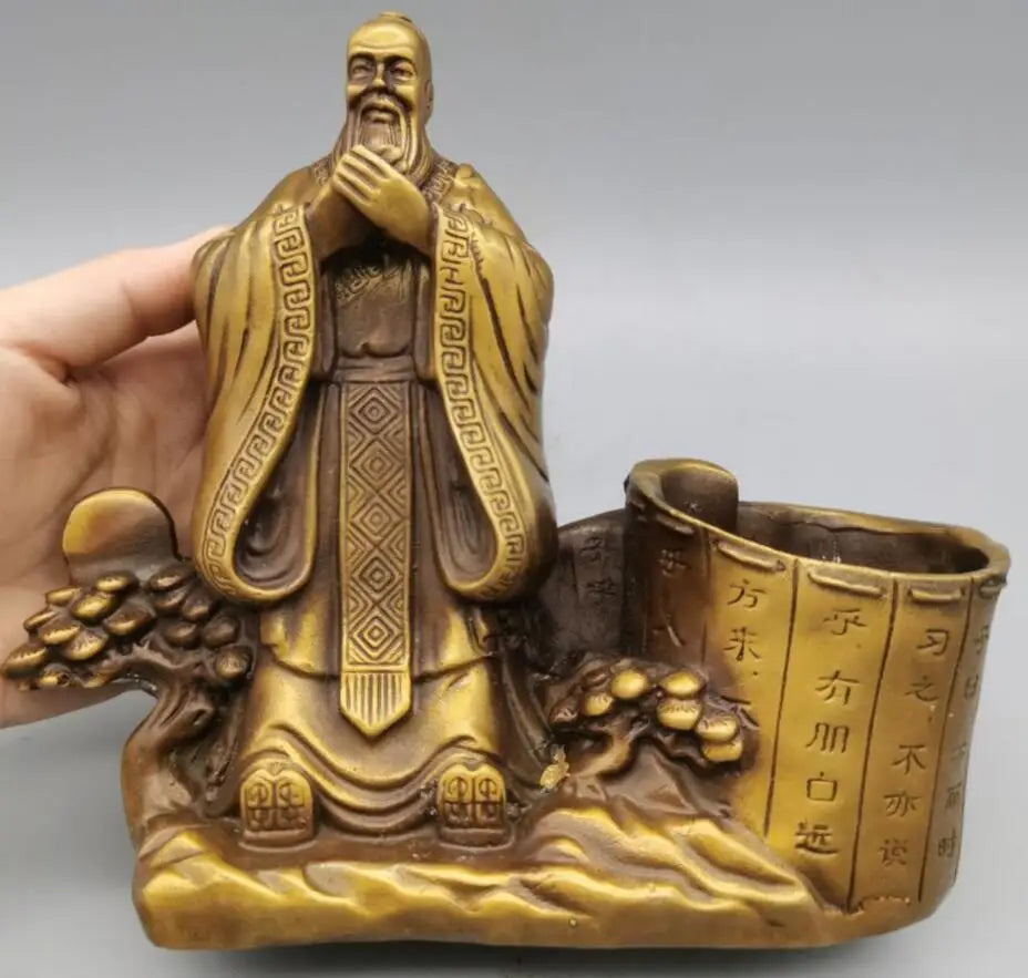 China brass Confucius Pen holder crafts statue