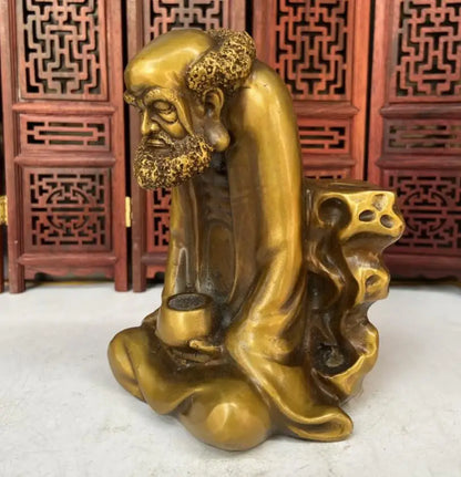China brass DARUMA Patriarch Backflow Incense Burner crafts statue