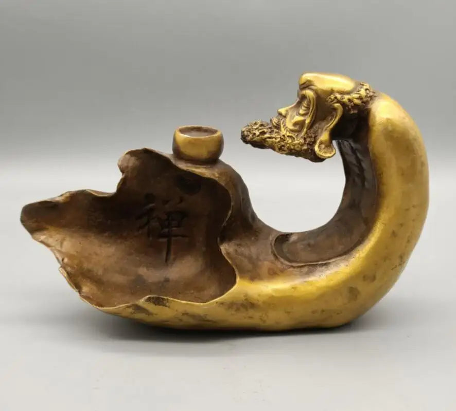 China brass Dharma Master pour Backflow incense Burner crafts statue