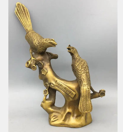 China brass Double Magpie crafts statue