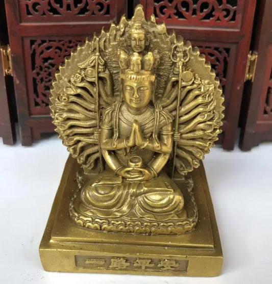 China brass Double-sided thousand hand Guanyin Buddha crafts statue
