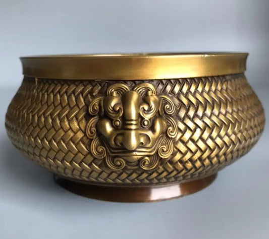 China brass Dragon head Incense burner crafts statue