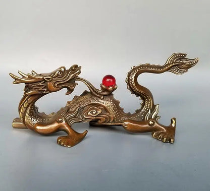 China brass Dragon play beads crafts statue